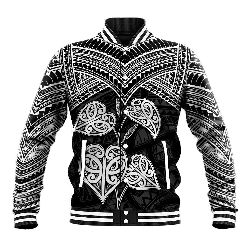 Black New Zealand Kawakawa Maori Ngaru Baseball Jacket