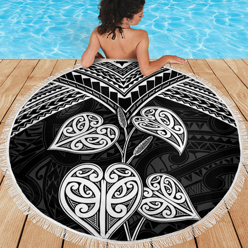 Black New Zealand Kawakawa Maori Ngaru Beach Blanket