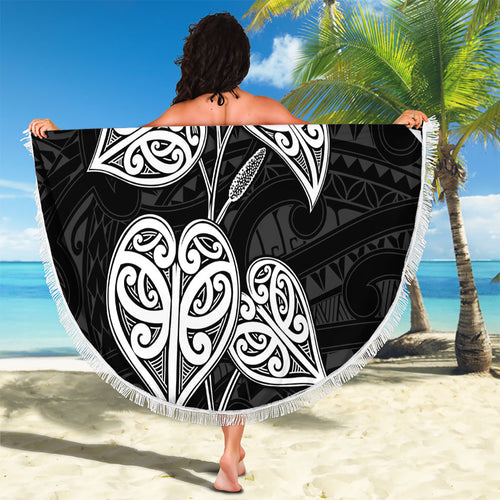 Black New Zealand Kawakawa Maori Ngaru Beach Blanket