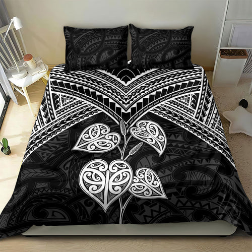 Black New Zealand Kawakawa Maori Ngaru Bedding Set