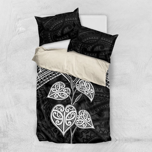 Black New Zealand Kawakawa Maori Ngaru Bedding Set
