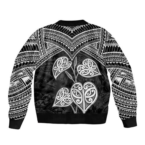 Black New Zealand Kawakawa Maori Ngaru Bomber Jacket
