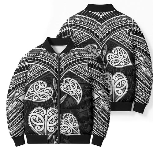 Black New Zealand Kawakawa Maori Ngaru Bomber Puffer Jacket