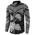 Black New Zealand Kawakawa Maori Ngaru Button Sweatshirt