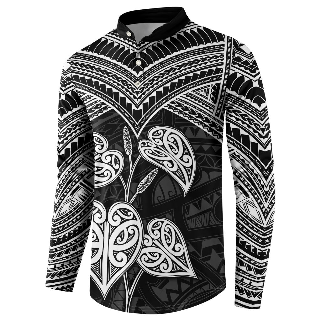Black New Zealand Kawakawa Maori Ngaru Button Sweatshirt