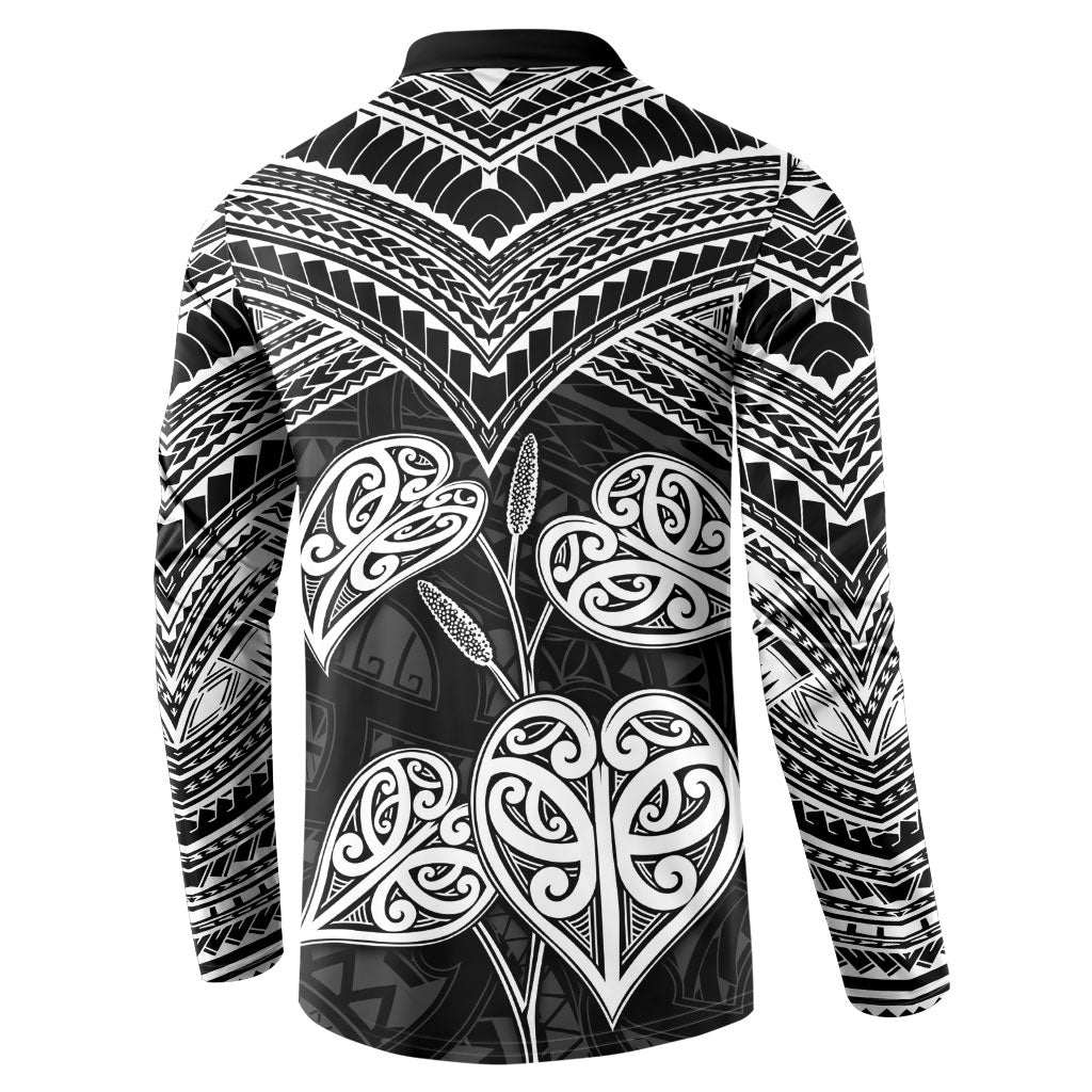 Black New Zealand Kawakawa Maori Ngaru Button Sweatshirt