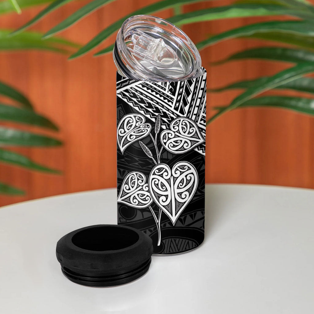 Black New Zealand Kawakawa Maori Ngaru 4 in 1 Can Cooler Tumbler