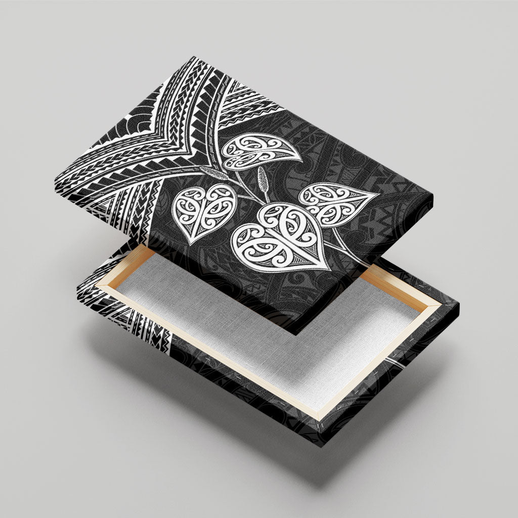 Black New Zealand Kawakawa Maori Ngaru Canvas Wall Art