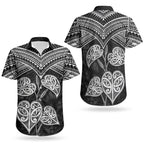 Black New Zealand Kawakawa Maori Ngaru Couples Matching Off Shoulder Short Dress and Hawaiian Shirt