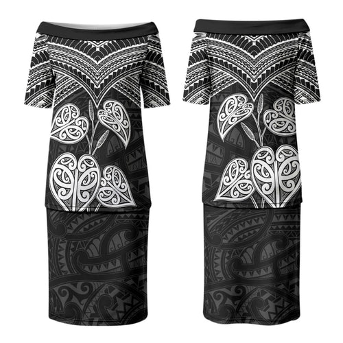 Black New Zealand Kawakawa Maori Ngaru Couples Matching Puletasi and Hawaiian Shirt