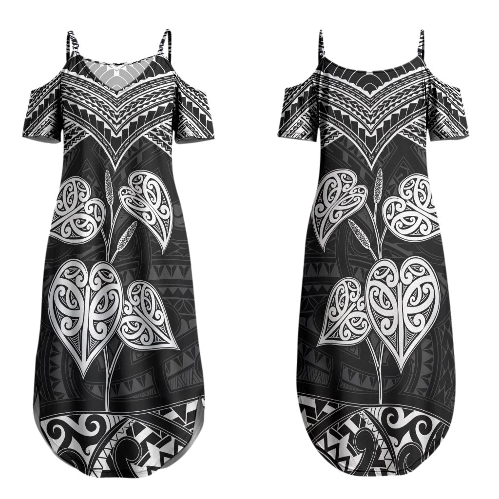 Black New Zealand Kawakawa Maori Ngaru Couples Matching Summer Maxi Dress and Long Sleeve Button Shirt
