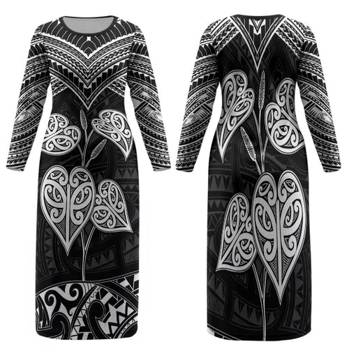 Black New Zealand Kawakawa Maori Ngaru Family Matching Long Sleeve Bodycon Dress and Hawaiian Shirt