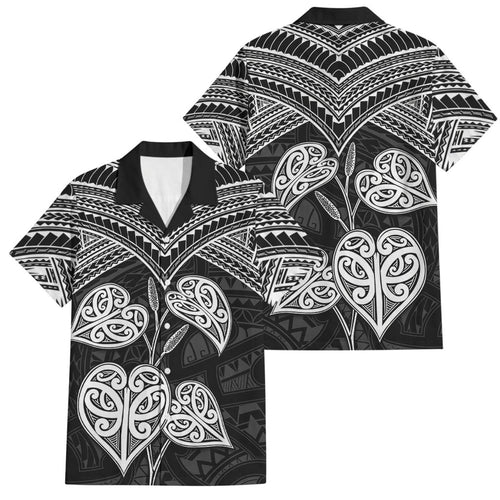 Black New Zealand Kawakawa Maori Ngaru Family Matching Off Shoulder Short Dress and Hawaiian Shirt
