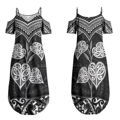 Black New Zealand Kawakawa Maori Ngaru Family Matching Summer Maxi Dress and Hawaiian Shirt