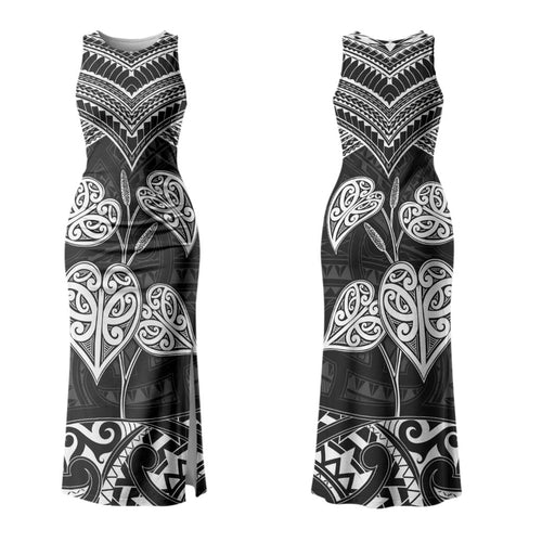 Black New Zealand Kawakawa Maori Ngaru Family Matching Tank Maxi Dress and Hawaiian Shirt