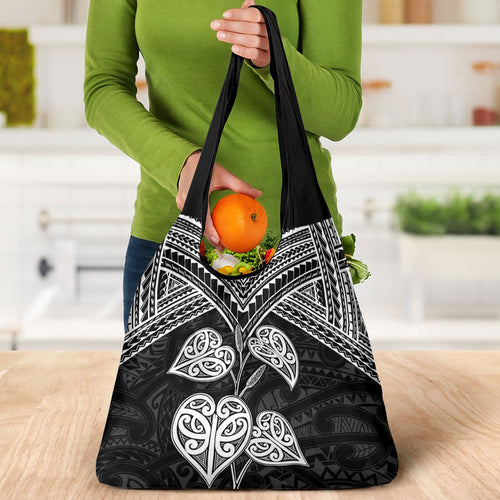 Black New Zealand Kawakawa Maori Ngaru Grocery Bag