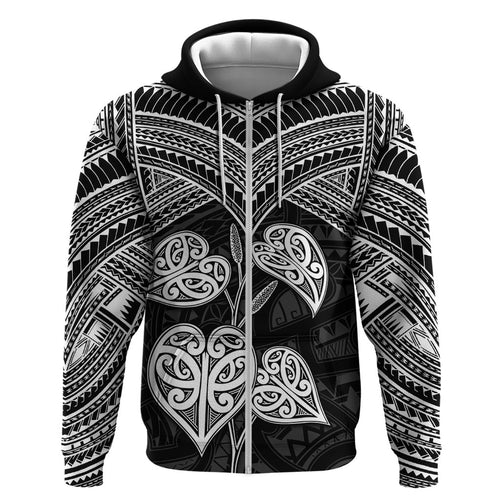 Black New Zealand Kawakawa Maori Ngaru Hoodie