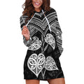 Black New Zealand Kawakawa Maori Ngaru Hoodie Dress