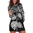 Black New Zealand Kawakawa Maori Ngaru Hoodie Dress