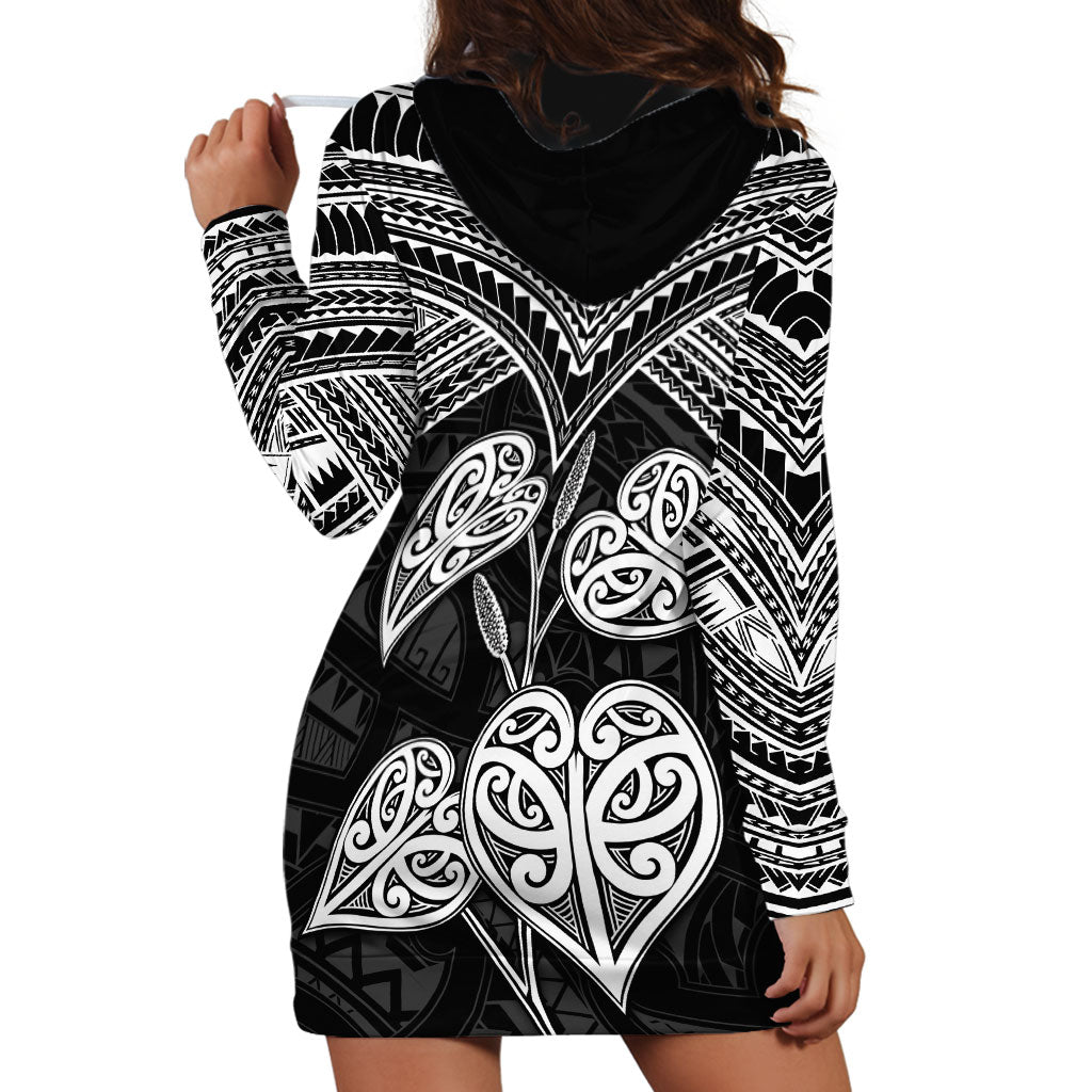 Black New Zealand Kawakawa Maori Ngaru Hoodie Dress