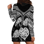 Black New Zealand Kawakawa Maori Ngaru Hoodie Dress