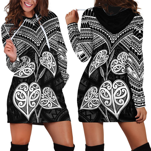 Black New Zealand Kawakawa Maori Ngaru Hoodie Dress