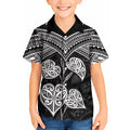 Black New Zealand Kawakawa Maori Ngaru Kid Hawaiian Shirt