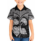 Black New Zealand Kawakawa Maori Ngaru Kid Hawaiian Shirt