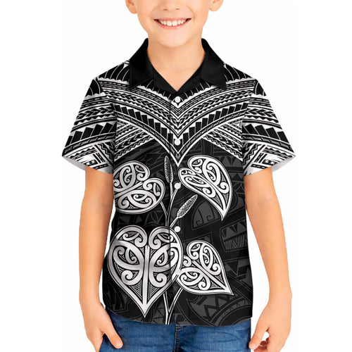 Black New Zealand Kawakawa Maori Ngaru Kid Hawaiian Shirt