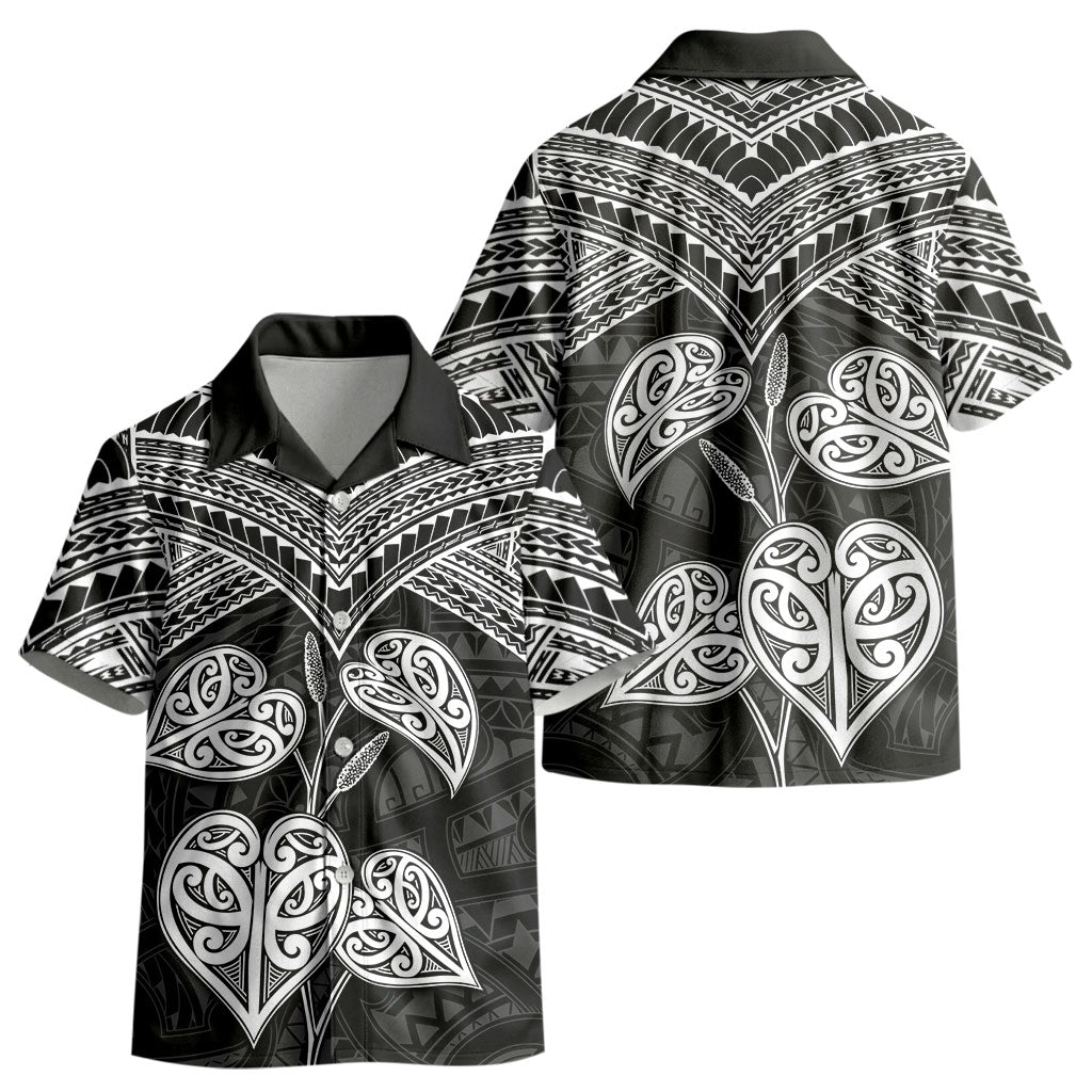 Black New Zealand Kawakawa Maori Ngaru Kid Hawaiian Shirt