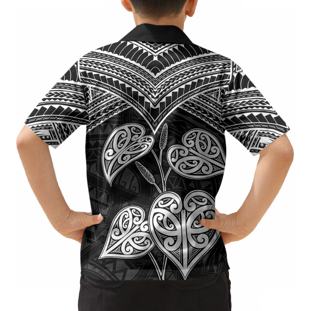 Black New Zealand Kawakawa Maori Ngaru Kid Hawaiian Shirt