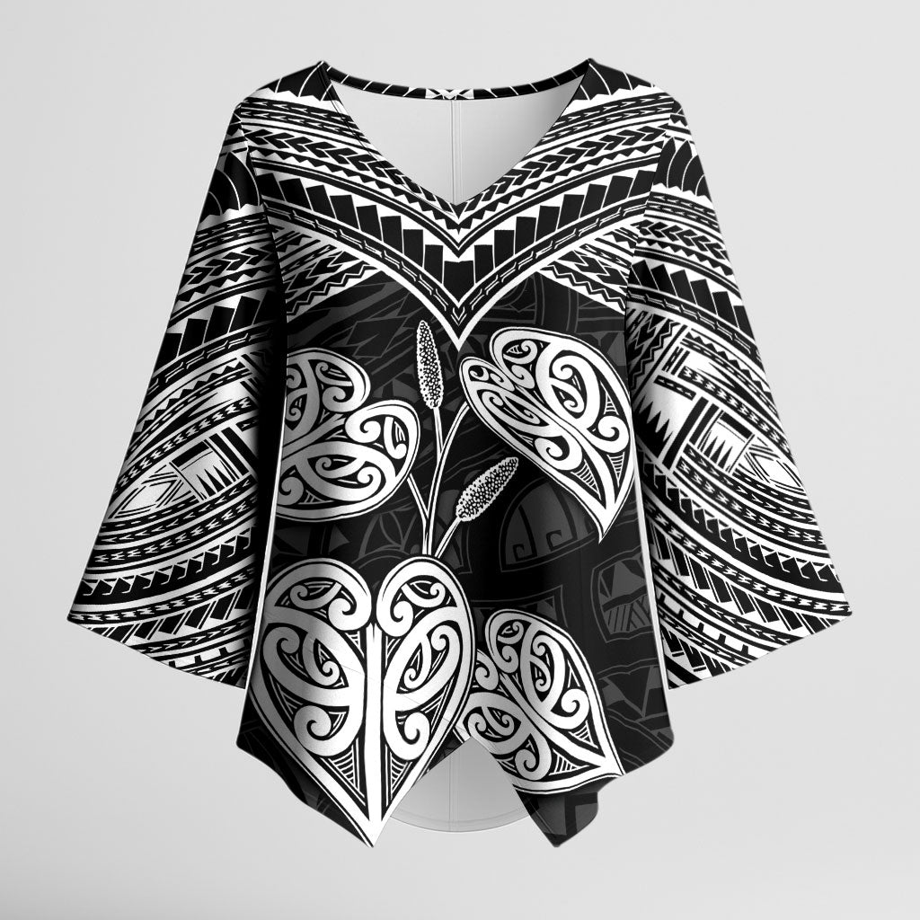 Black New Zealand Kawakawa Maori Ngaru Kimono Sleeve Blouse
