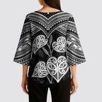 Black New Zealand Kawakawa Maori Ngaru Kimono Sleeve Blouse