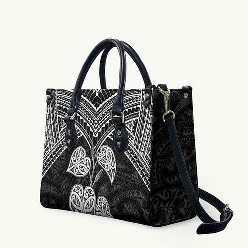 Black New Zealand Kawakawa Maori Ngaru Leather Bag