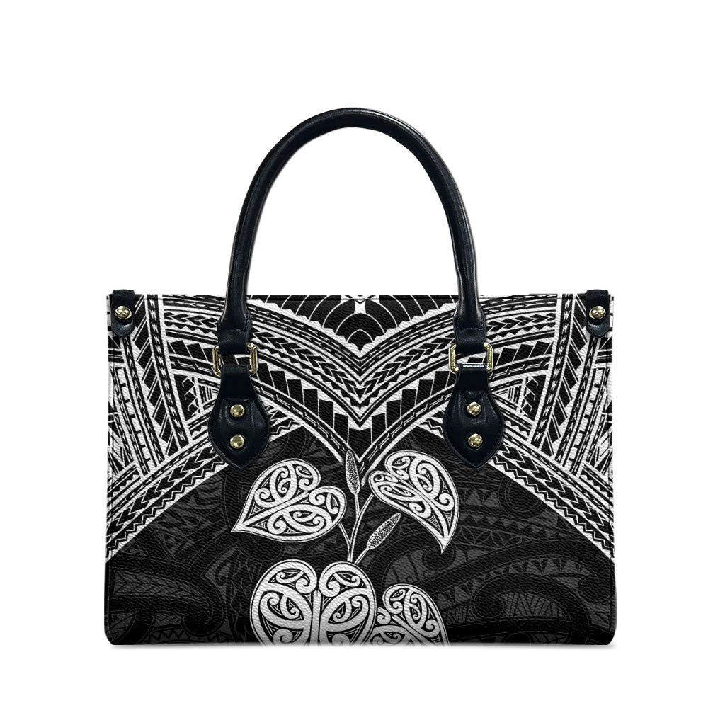 Black New Zealand Kawakawa Maori Ngaru Leather Bag