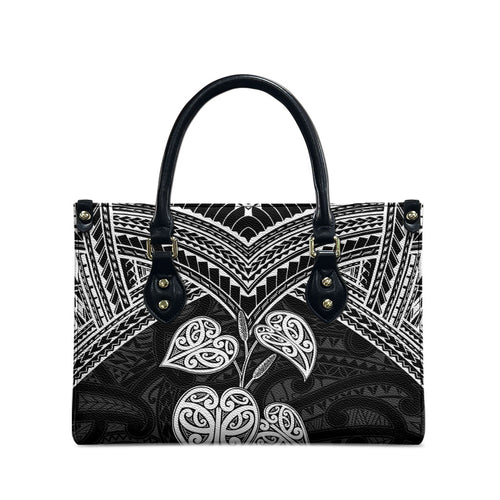 Black New Zealand Kawakawa Maori Ngaru Leather Bag