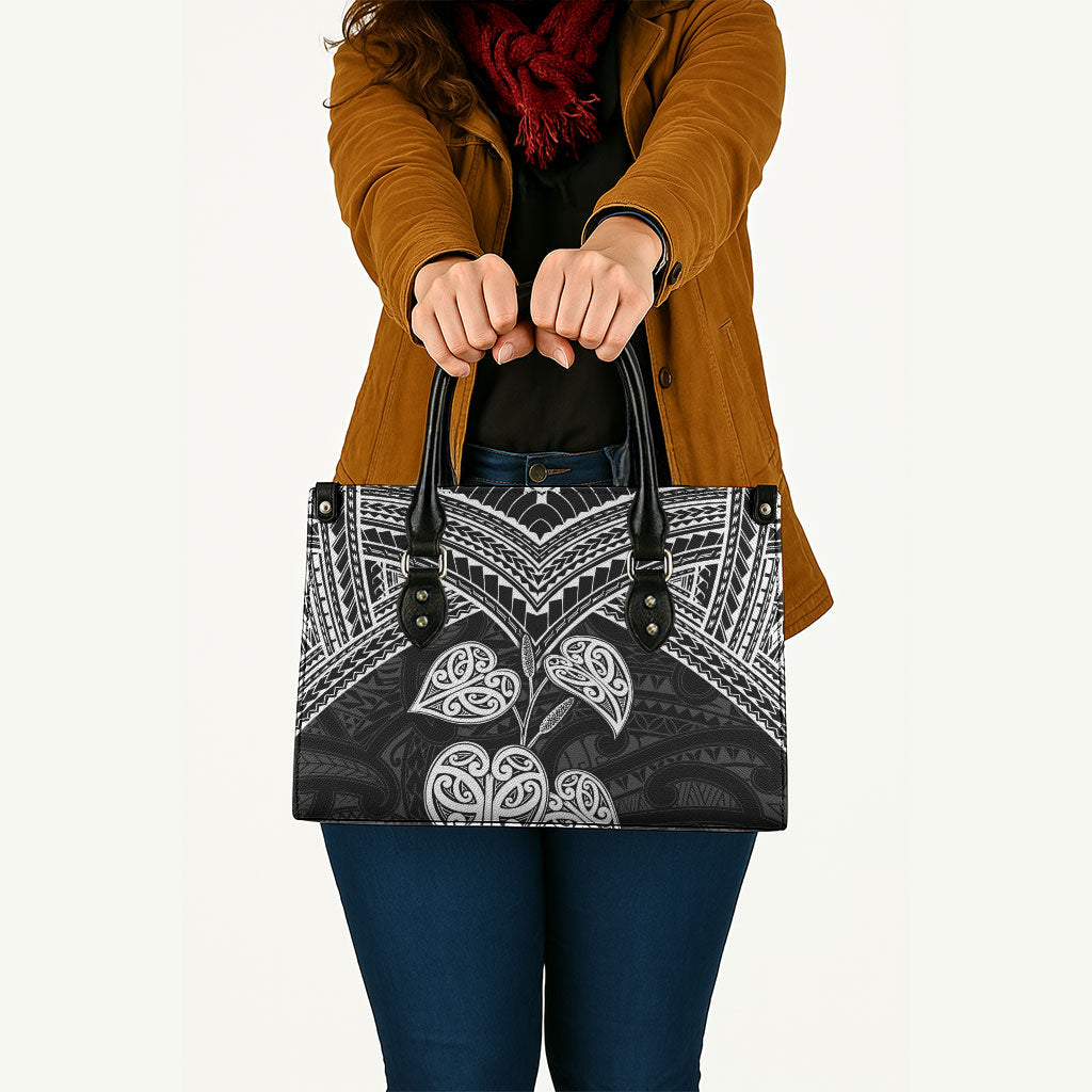Black New Zealand Kawakawa Maori Ngaru Leather Bag
