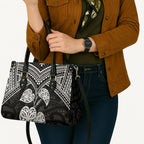 Black New Zealand Kawakawa Maori Ngaru Leather Bag