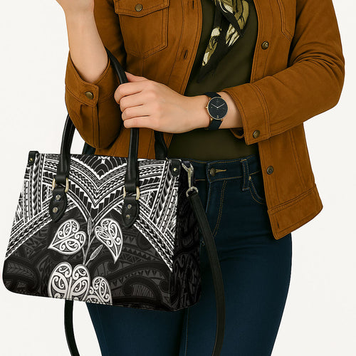 Black New Zealand Kawakawa Maori Ngaru Leather Bag