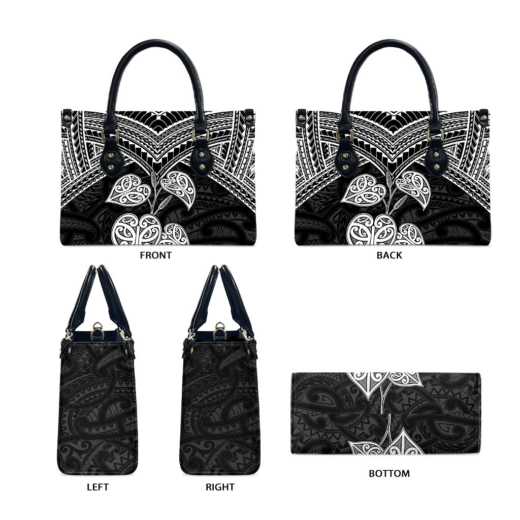 Black New Zealand Kawakawa Maori Ngaru Leather Bag