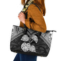 Black New Zealand Kawakawa Maori Ngaru Leather Tote Bag