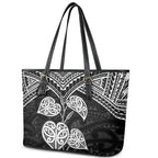 Black New Zealand Kawakawa Maori Ngaru Leather Tote Bag