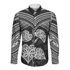 Black New Zealand Kawakawa Maori Ngaru Long Sleeve Button Shirt