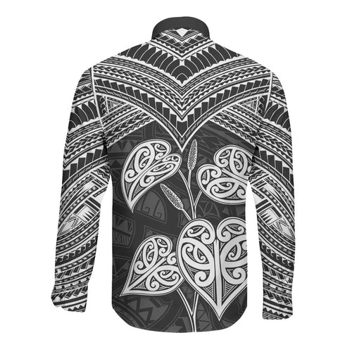 Black New Zealand Kawakawa Maori Ngaru Long Sleeve Button Shirt