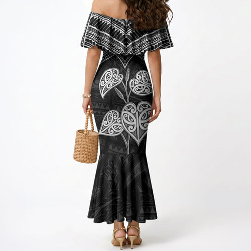 Black New Zealand Kawakawa Maori Ngaru Mermaid Dress