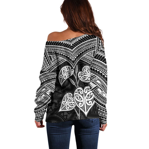 Black New Zealand Kawakawa Maori Ngaru Off Shoulder Sweater