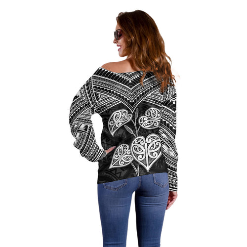 Black New Zealand Kawakawa Maori Ngaru Off Shoulder Sweater