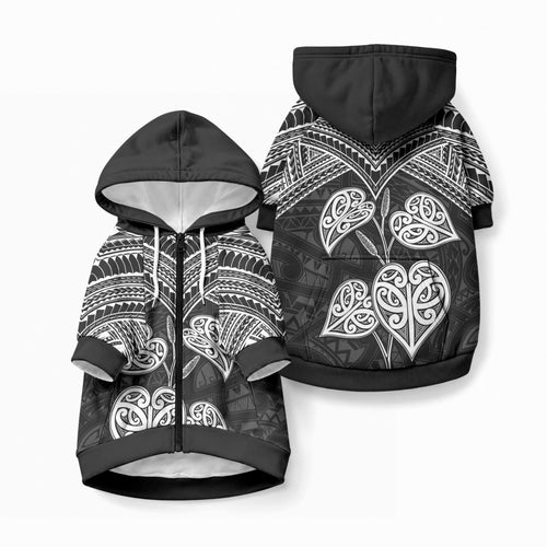 Black New Zealand Kawakawa Maori Ngaru Pet Hoodie