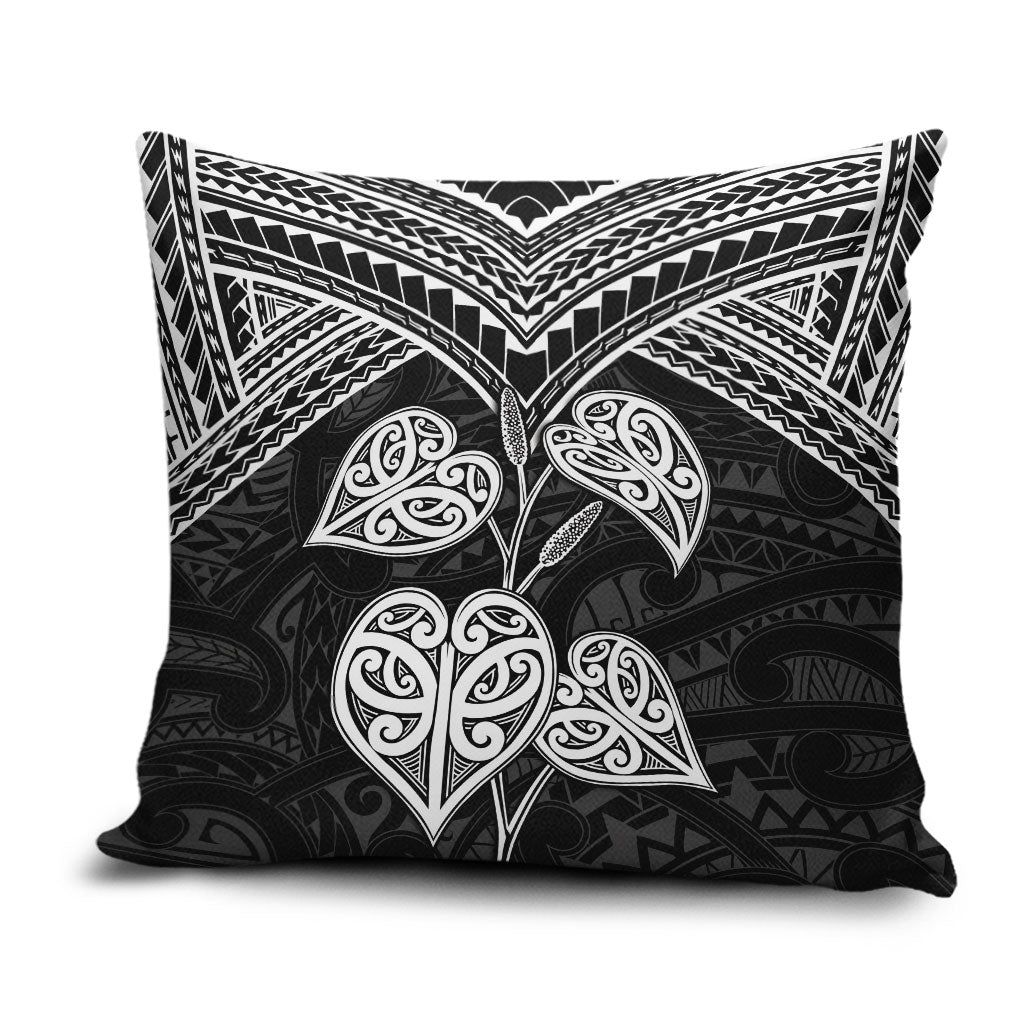 Black New Zealand Kawakawa Maori Ngaru Pillow Cover