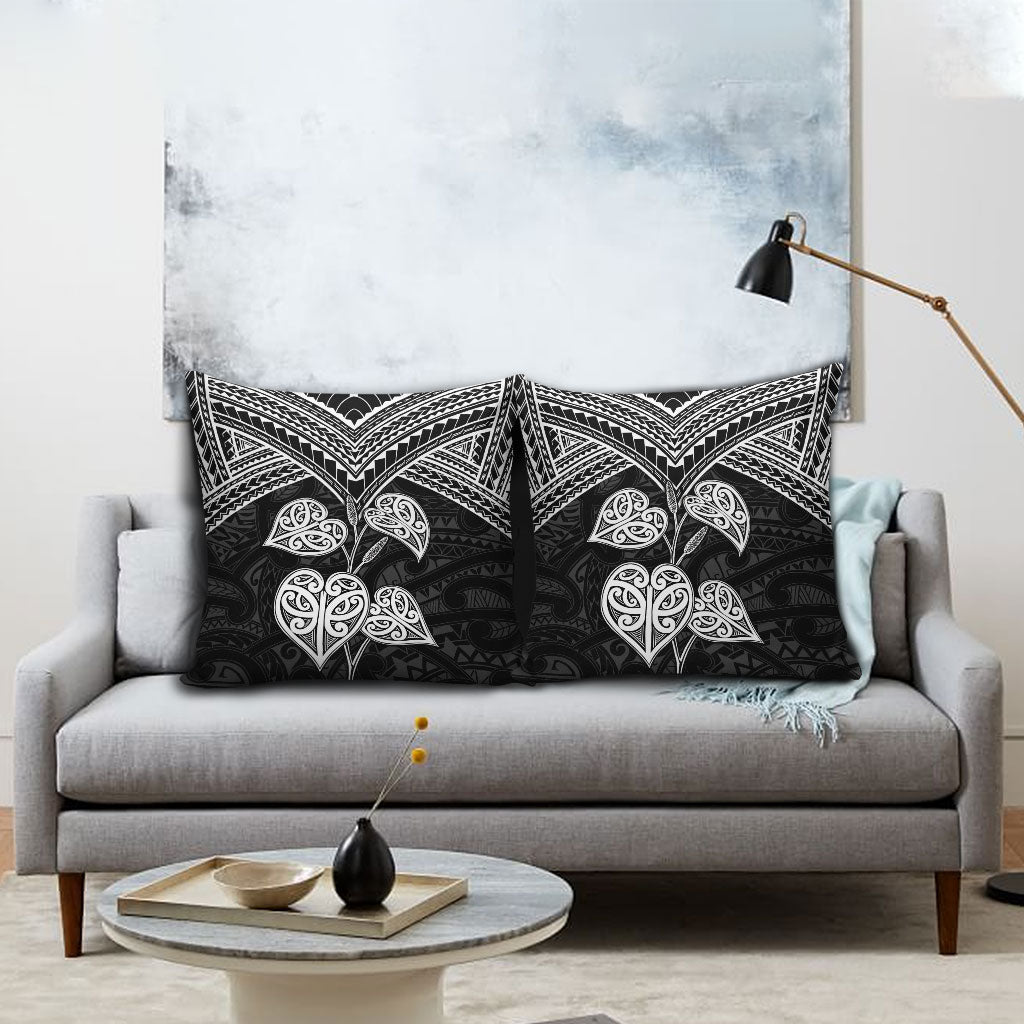 Black New Zealand Kawakawa Maori Ngaru Pillow Cover